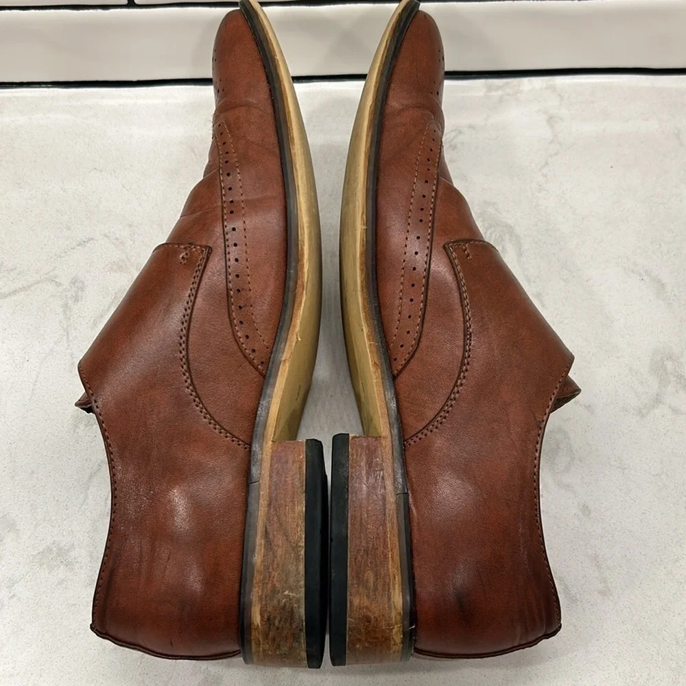 Gino Vitale Brown Monk Strap Brogue Wingtip Leather Men's Dress Shoe 9
